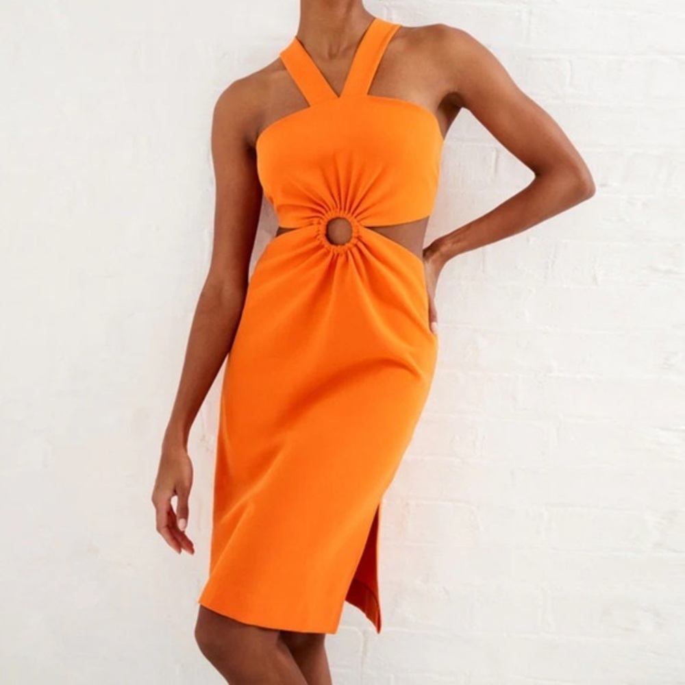 French Connection Side Cut-Outs O-Ring Halter Neck Echo Dress -Size 4 - Picture 5 of 12